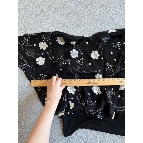 Karen Kane Top Medium Oversied Relaxed Floral Long Sleeve Classic Black Blouse - Picture 10 of 15